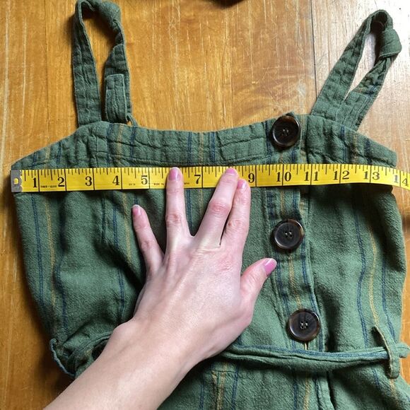 Happy Nature Kate Hudson Green Striped Linen Jumpsuit With Belt size XS - Picture 9 of 14